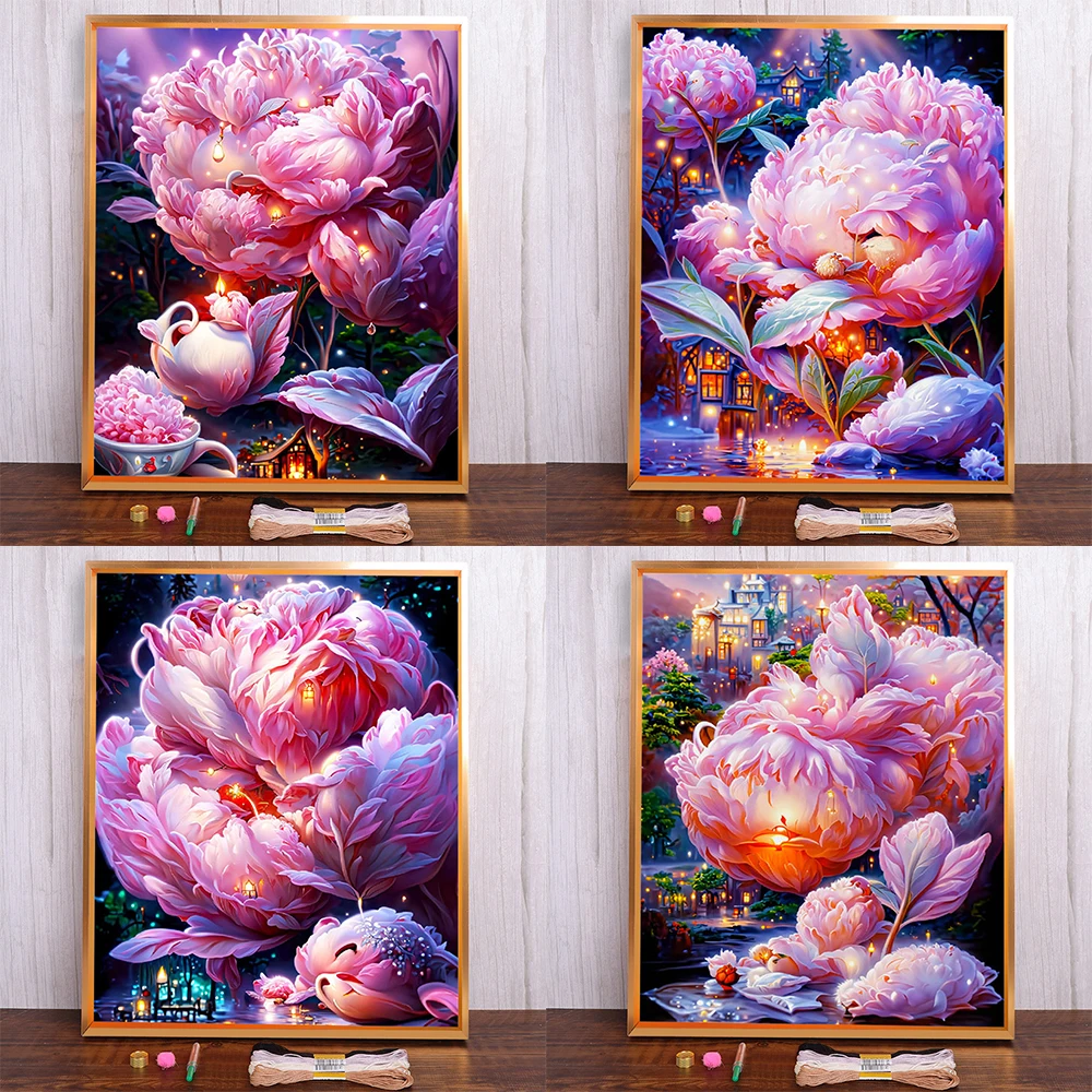 Fairy Tale Peony Scenery Printed 11CT Cross Stitch Set Embroidery DMC Threads Hobby Painting Craft Handmade Mulina Counted Sales