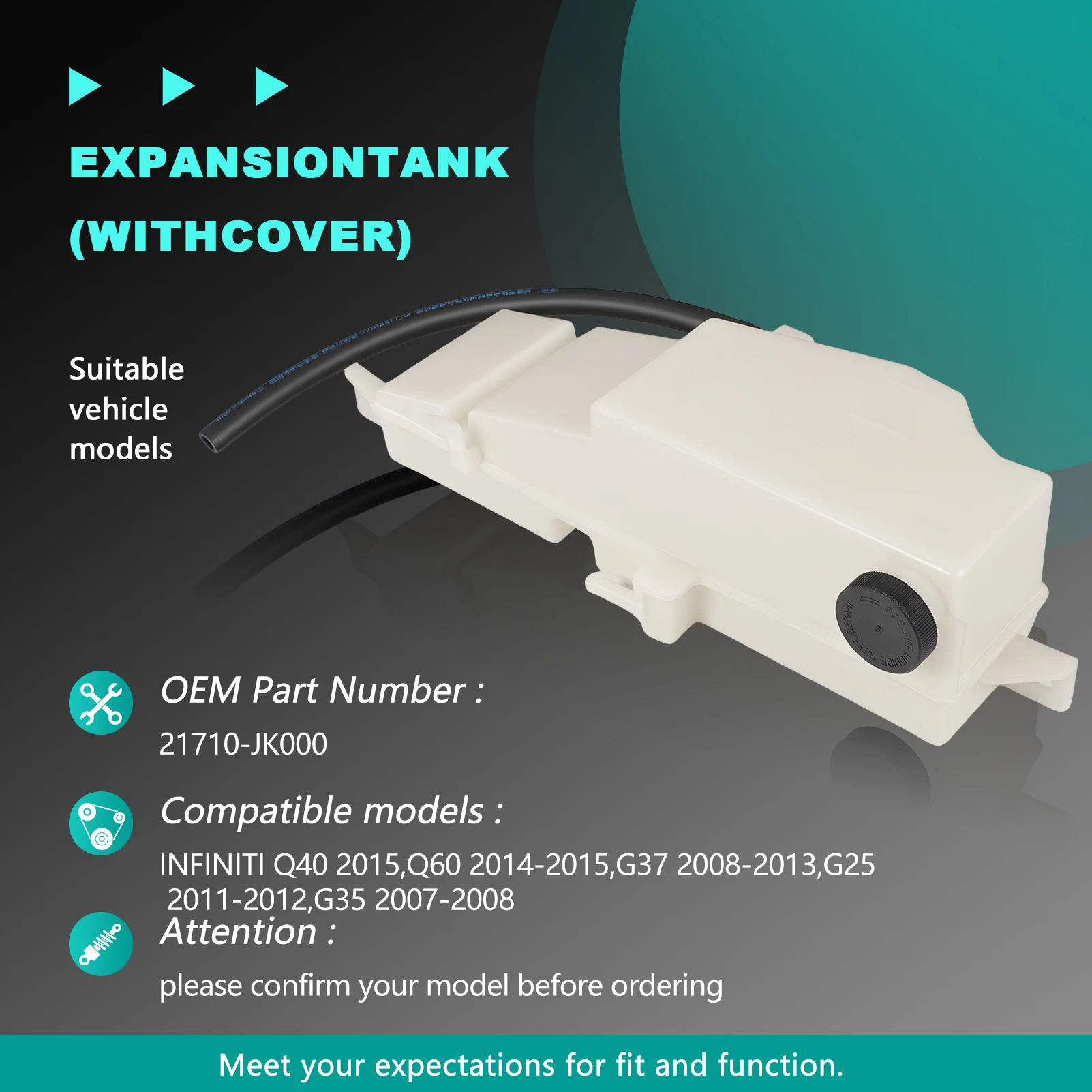 

Бачок охлаждающей жидкости двигателя подходит для 370Z INFINITI Q40 Q60 G25 G35 G37 2007-2015, заменяет 21710-JK000 с крышкой бака охлаждающей жидкости