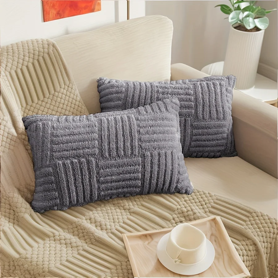 Boho Stripe Geometry Home Decorative Throw Pillow Covers, Soft Plush Couch Pillow Covers, Farmhouse Cushion Covers, 18inx18in