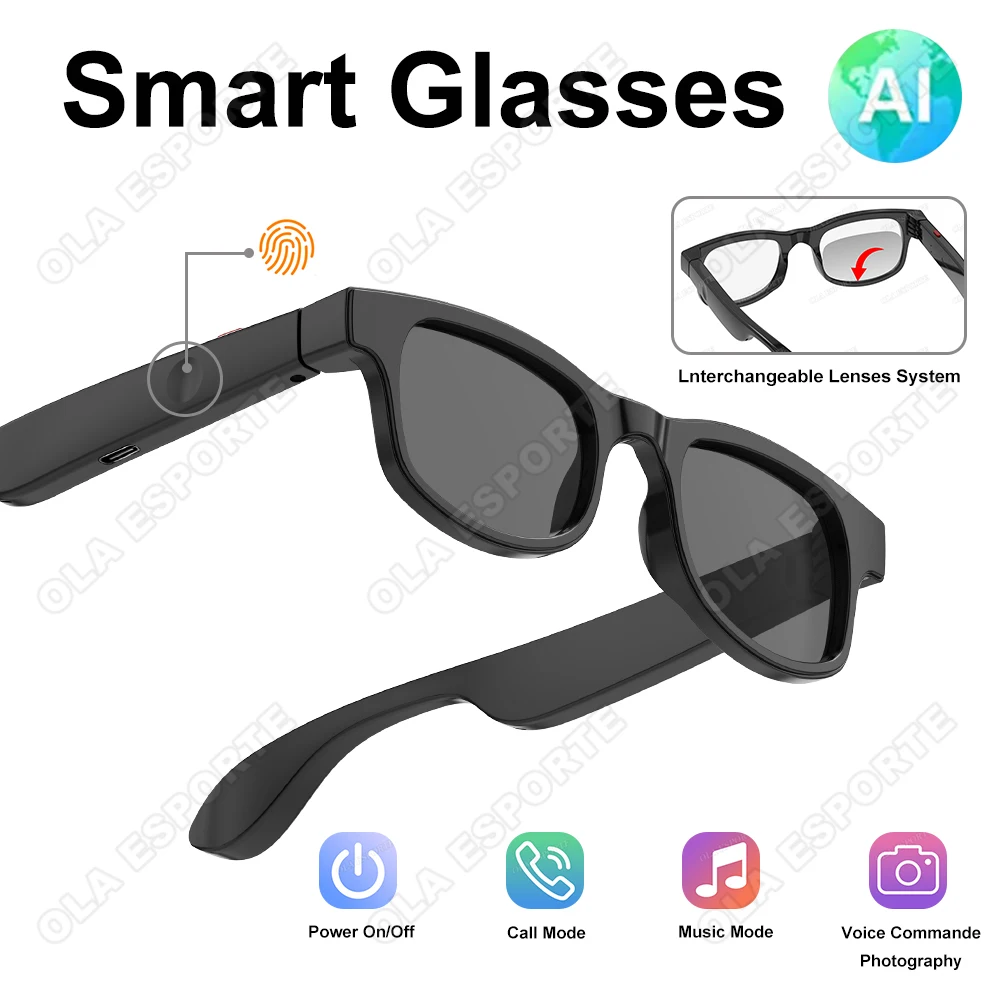 

Новые умные очки с ИИ 2026 года: сменные линзы, Bluetooth, беспроводные звонки, воспроизведение музыки, солнцезащитные очки для мужчин и женщин