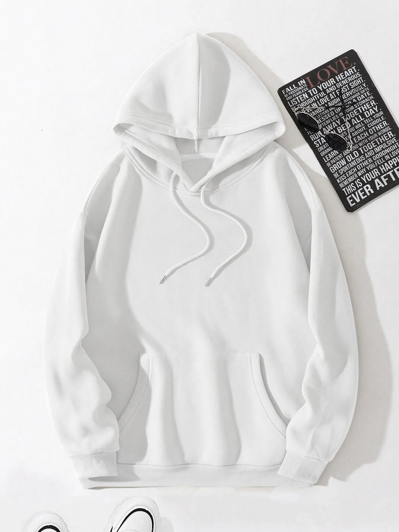 Herren-Hoodie mit weißem Tiger-, Kranich- und Ahornblattmuster, Herbst/Winter, mit Fleece gefüttert, Street-Style, lässiger, locker geschnittener Pullover. – Detail 3