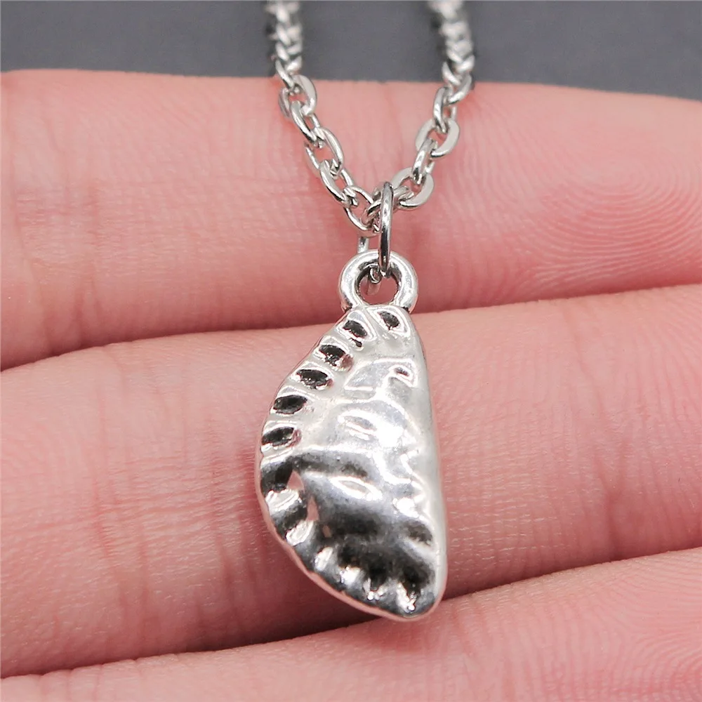 Fashion Simple Vintage Antique Silver Color 10x22mm Dumplings Pendant Necklace For Women