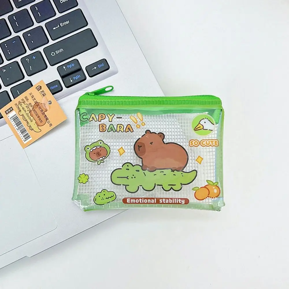 Carteira dos desenhos animados Capybara Transparente Coin Purse, Zipper Wallet, estojo protetor, titular do cartão de crédito, bolsa