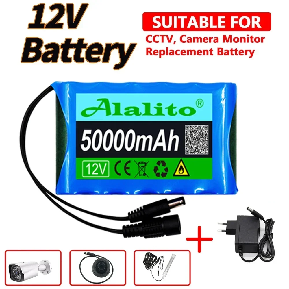 

NEW 12V 50000mah Portable Super Rechargeable Lithium Ion Battery Pack Capacity DC 12.6v 30Ah CCTV Cam Monitor + Charger