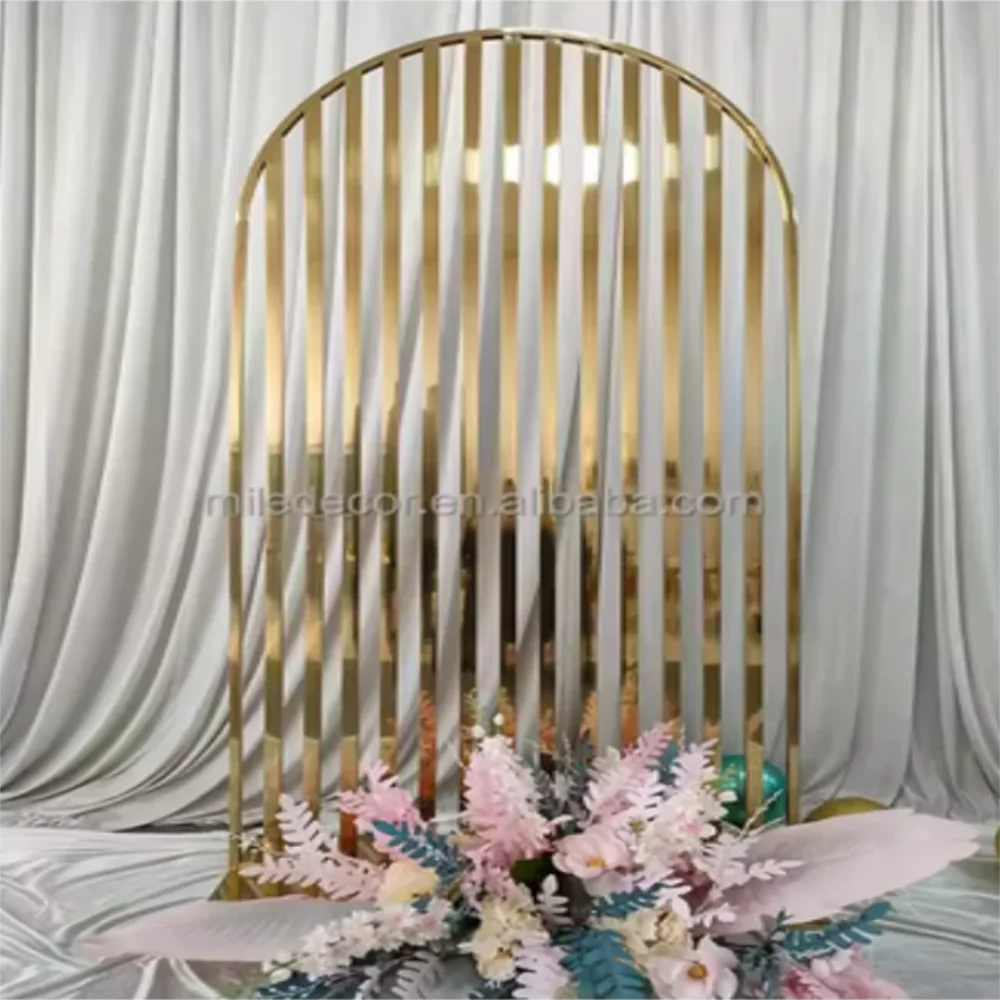 

Stainless steel shiny gold wedding arch party event background wall decoration props display rack flower decoration background w