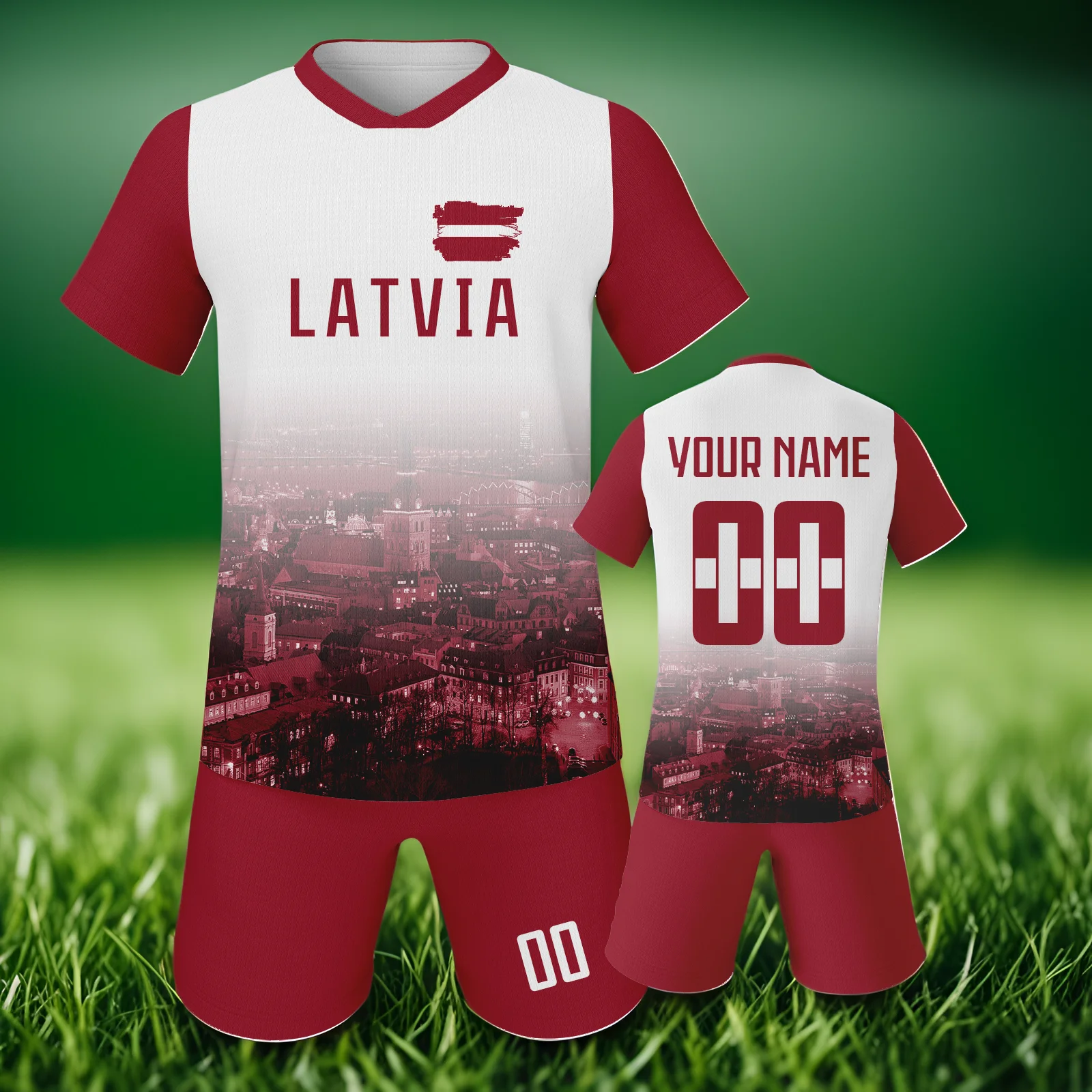 Kids Sports Soccer Set Boy Girl Latvia Fans Football Training Wear Game Jerseys Soccer Kit Tops and Trousers Custom for Children