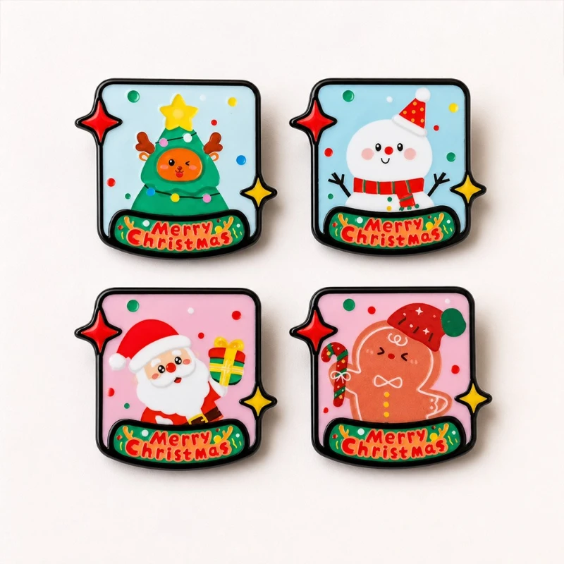 New Creative Cartoon Christmas Snowman Deer Cookie Brooch Gift Badge Pin DIY Clothing Bags Hat Scarf T-shirt Jeans Decoration