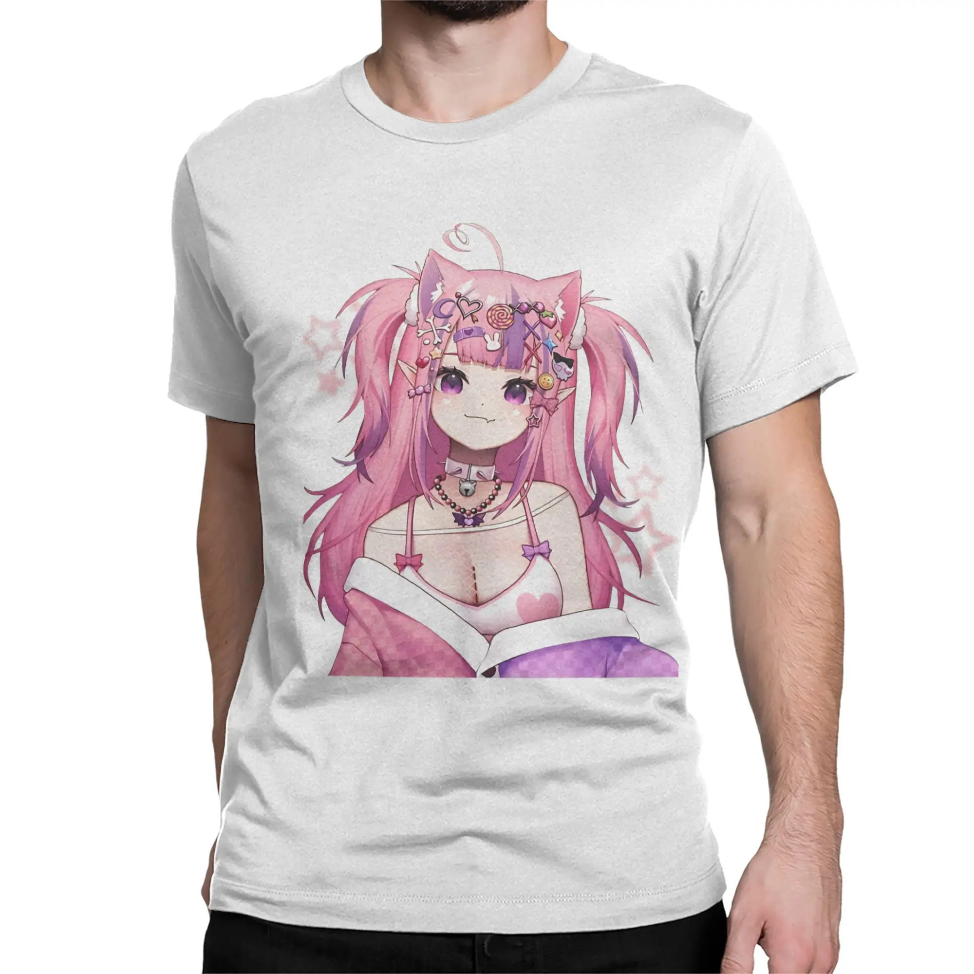 Men Women Ironmouse VTuber T Shirt Pink Cartoon 100% Cotton Tops Cool Short Sleeve Round Neck Tee Shirt Gift Idea T-Shirt