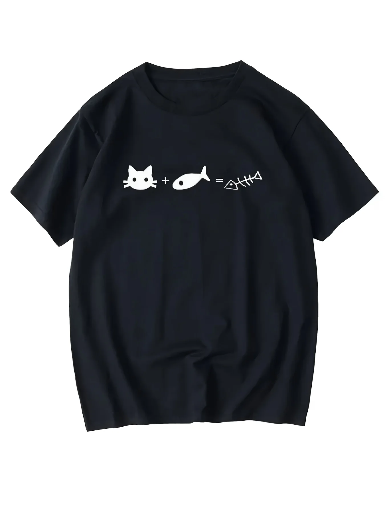 

Женская футболка с юмористическим рисунком «Кошачья рыба», летняя комфортная футболка для любителей домашних животных, повседневная футболка в стиле Харадзюку с коротким рукавом