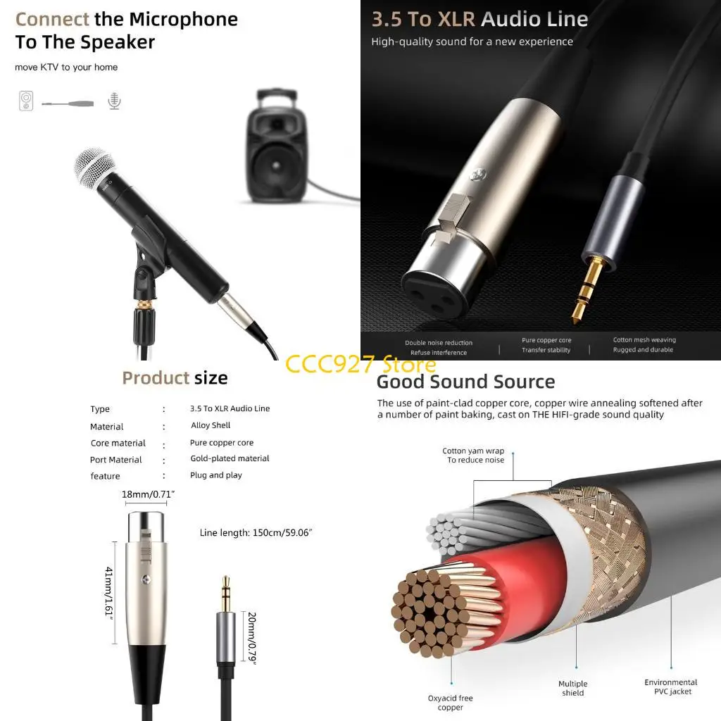 B03F Cable 3,5 mm a XLR 5 pies, Cable 3,5 mm macho a XLR Cable micrófono, Cable XLR a 3,5 mm para altavoz