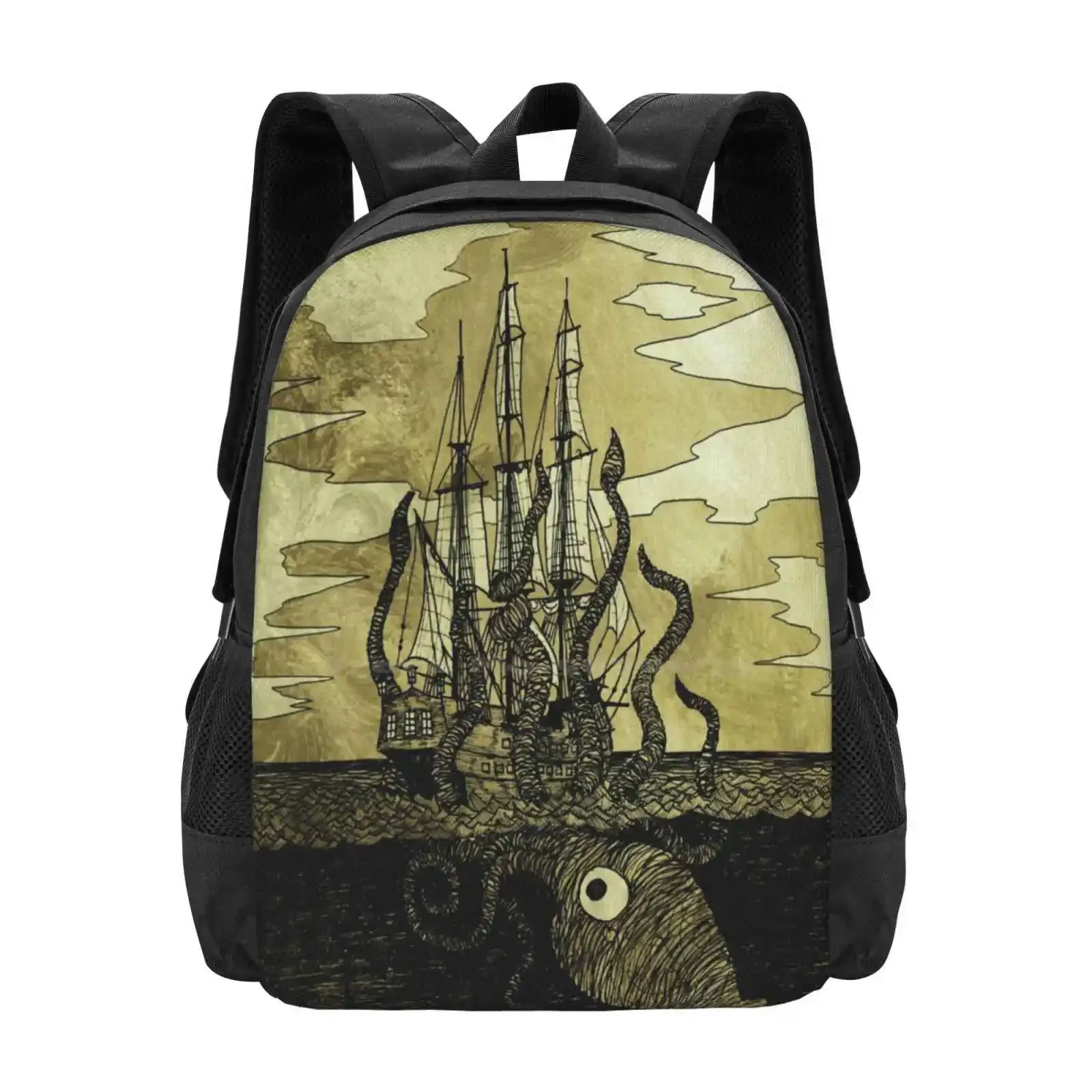 

Kraken Hug Teen College Student Backpack Pattern Design Bags Squid Octopus Boat Sailing Tall Ship Pirates Pirate Ship Ocean Sea