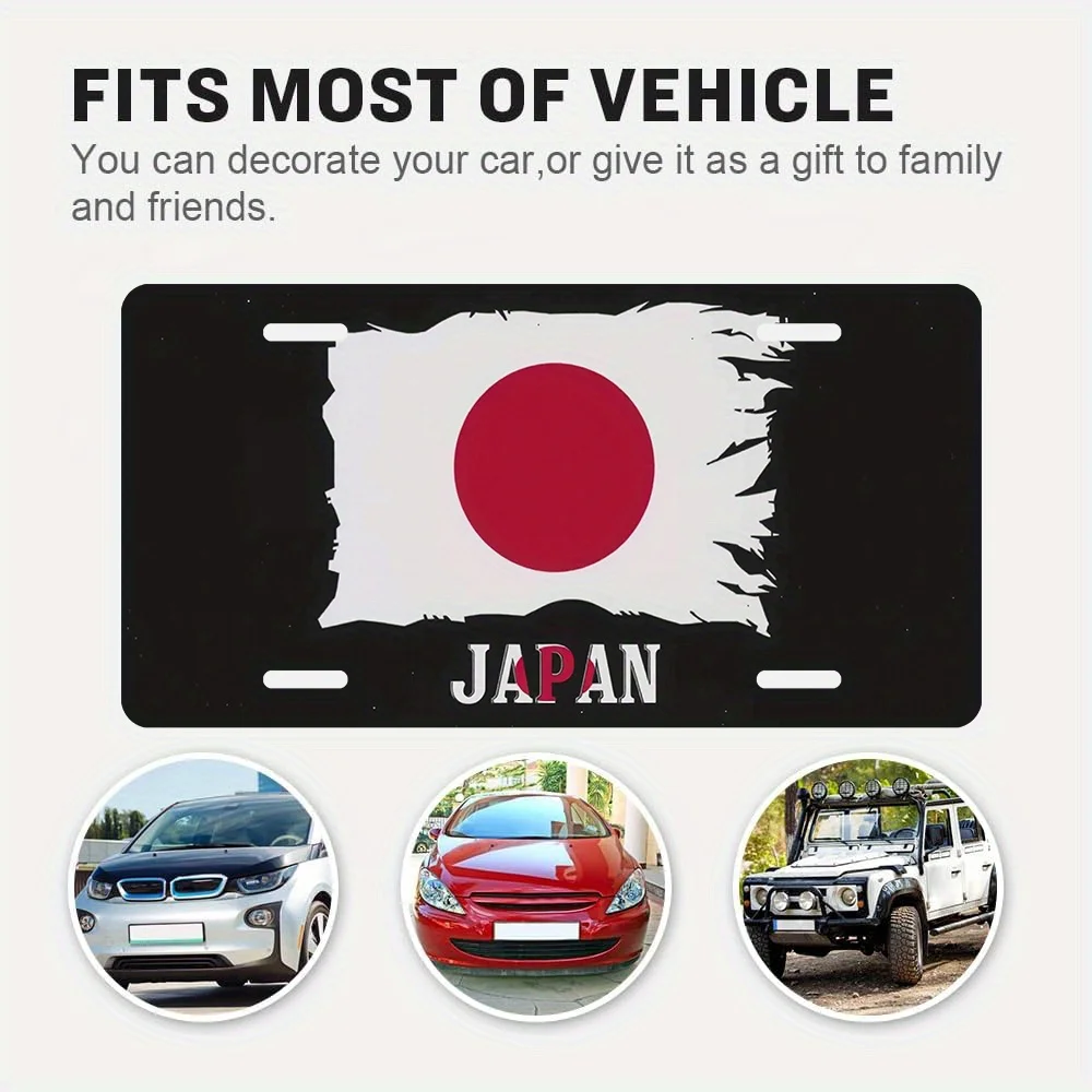 12x6 Inch Japanese Flag License Plate Cover - Durable Aluminum Car Decoration with Red Circle and White Background, Unique Gift