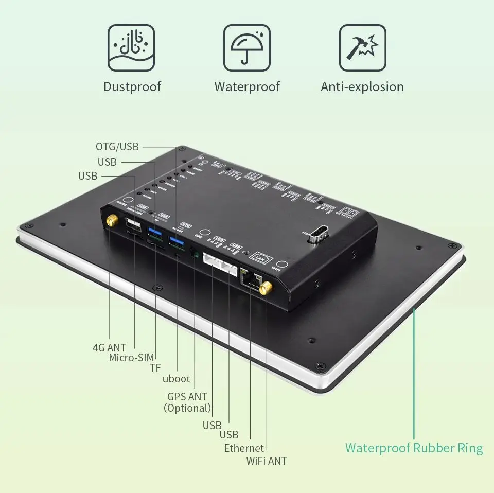 IXHUB 10.1 Inch Industrial Grade New Version Embedded HMI Panel PC IPS Capacitive Touch IP65 Waterproof Android for Robotics