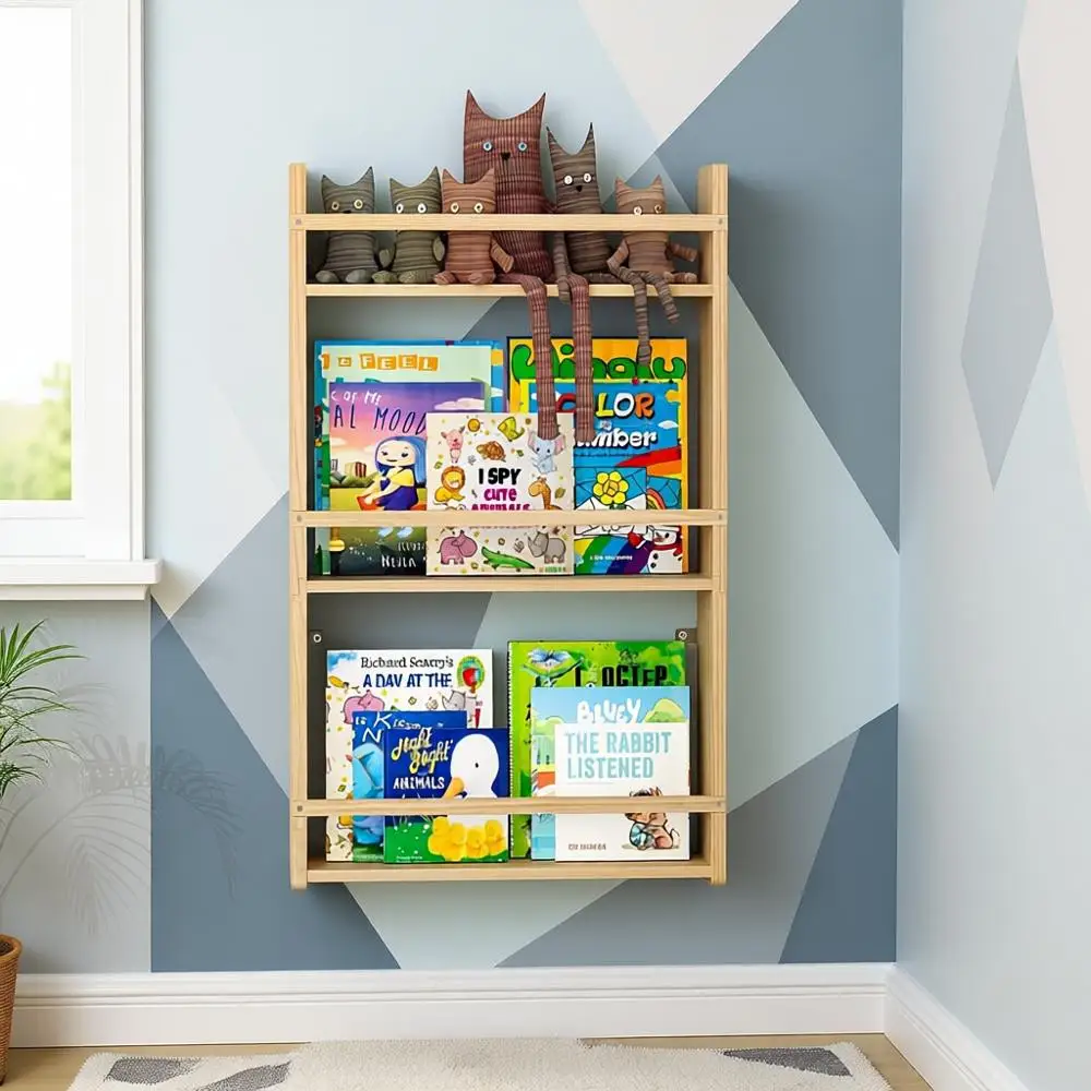 

3-Tier Kids' Floating Bookshelf - 16.5 Wall Mounted Nursery Storage for Bedrooms, Living Rooms, Playrooms, and Nurseries