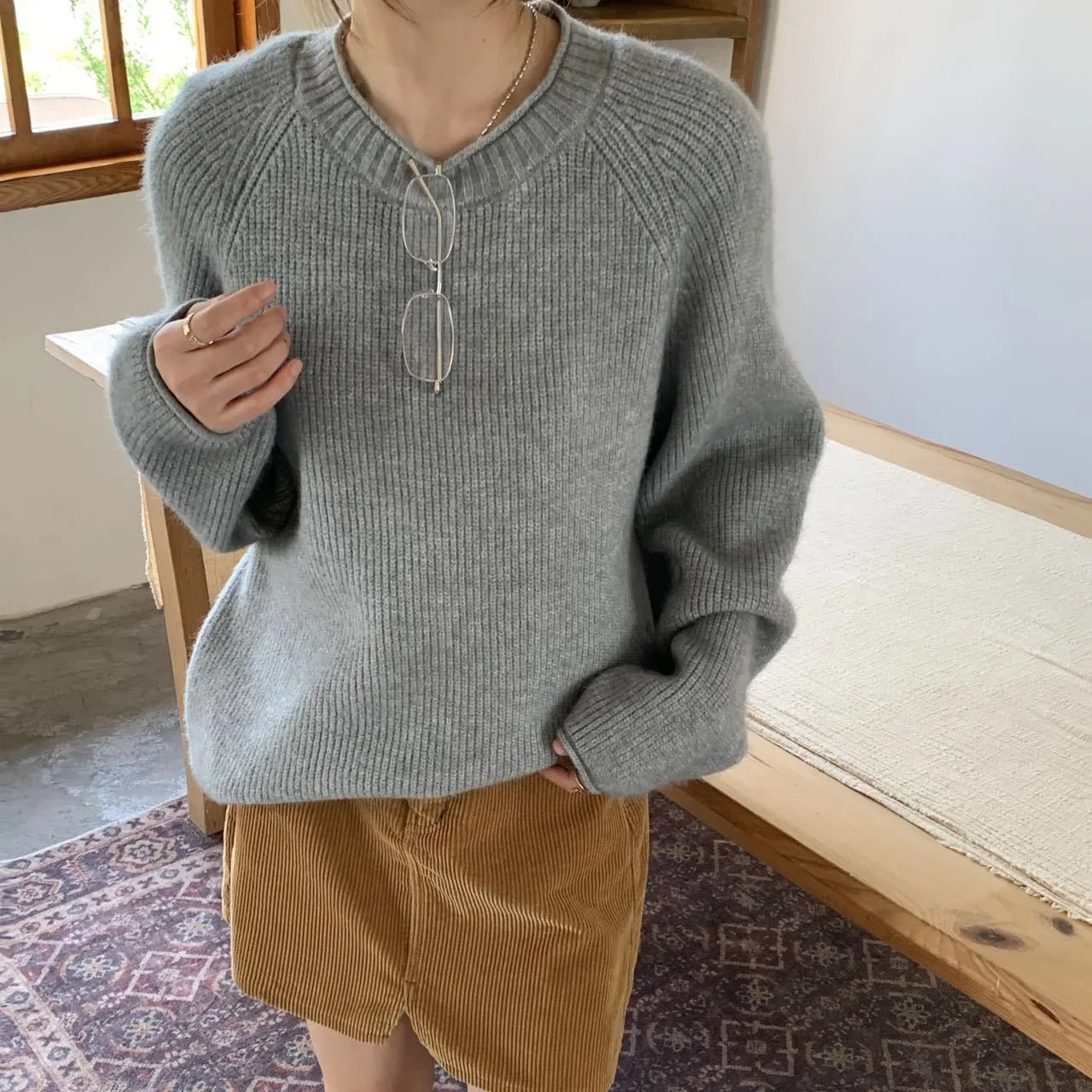 

Rolled Edge Casual Crew Neck Pullover Sweater for Women, 2025 Autumn/winter New Loose Lazy Knitted Sweater Top for Women