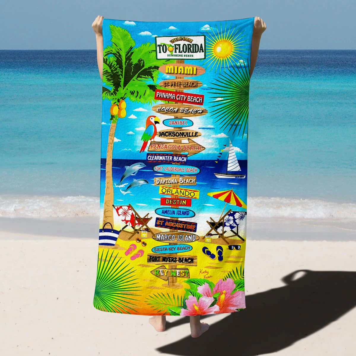 1PC Oversized Lightweight Florida Beach Towel Florida Signs Quick-Dry Beach Towel For Yoga Tourism Beach GYM Camping Swimming