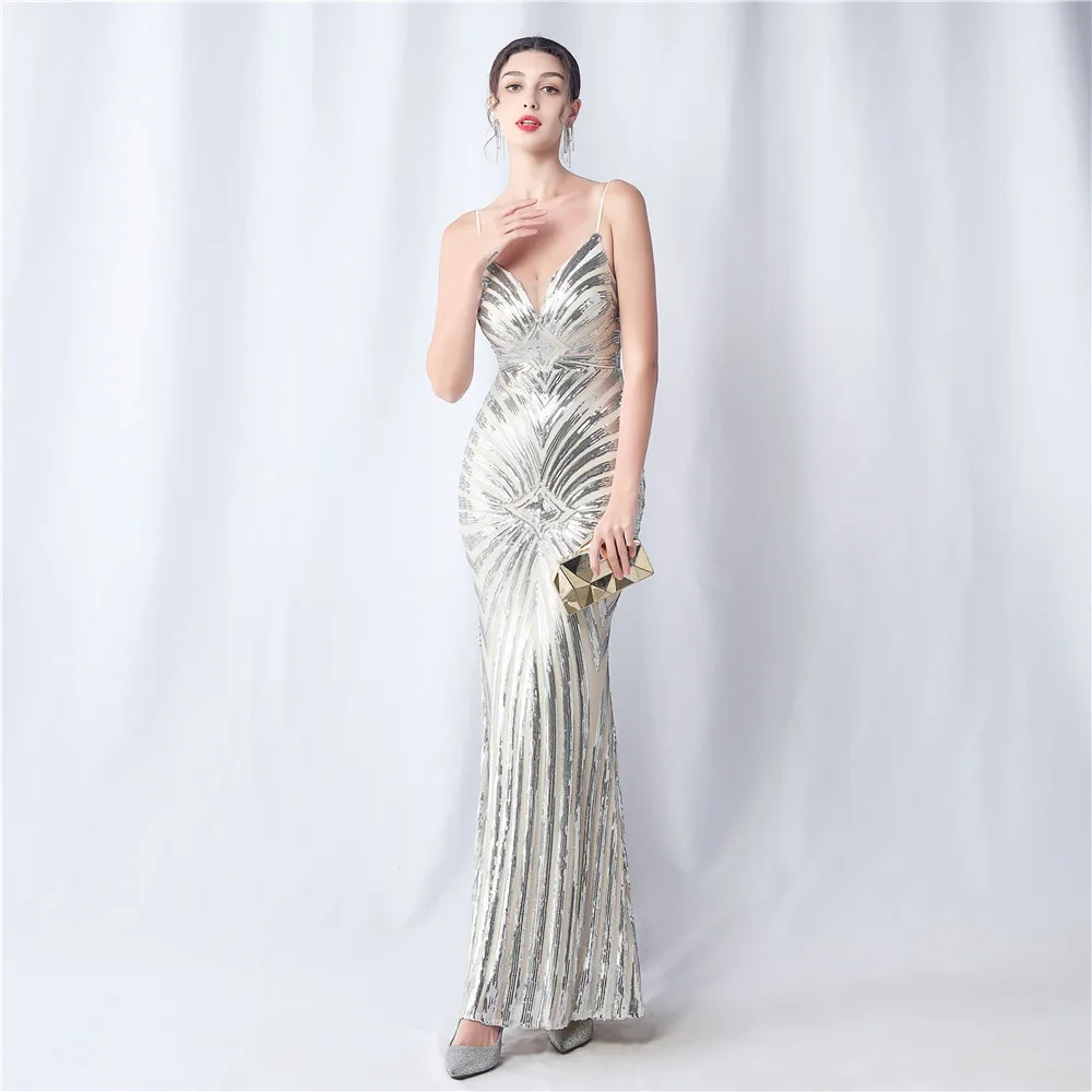 Silver Sequin Slim Long Evening Dress Sexy Off Shoulder A-Line Long Prom Dress Women Ladies Party Luxury Gala Dresses 2024 New