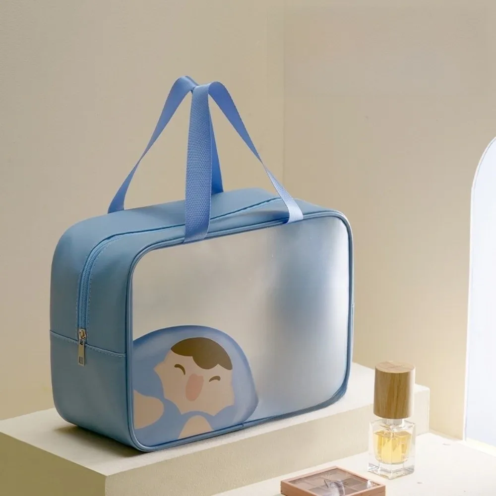 Portable Transparent Wash Bag Frosted Cartoon Print Large Capacity Cosmetic Bag Multi-Functional Space Saving Travel Makeup Case