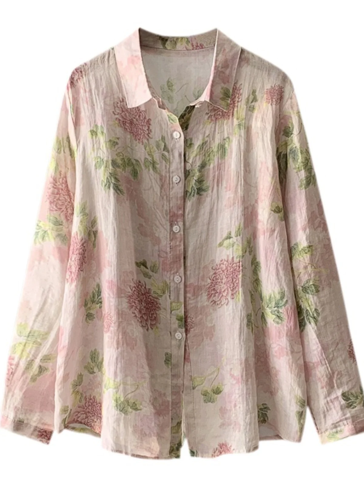 Retro Artistic Print Flax irt Women's Loose Casual Single Button Long Sve Layered Cotton Linen Open Cardigan Top