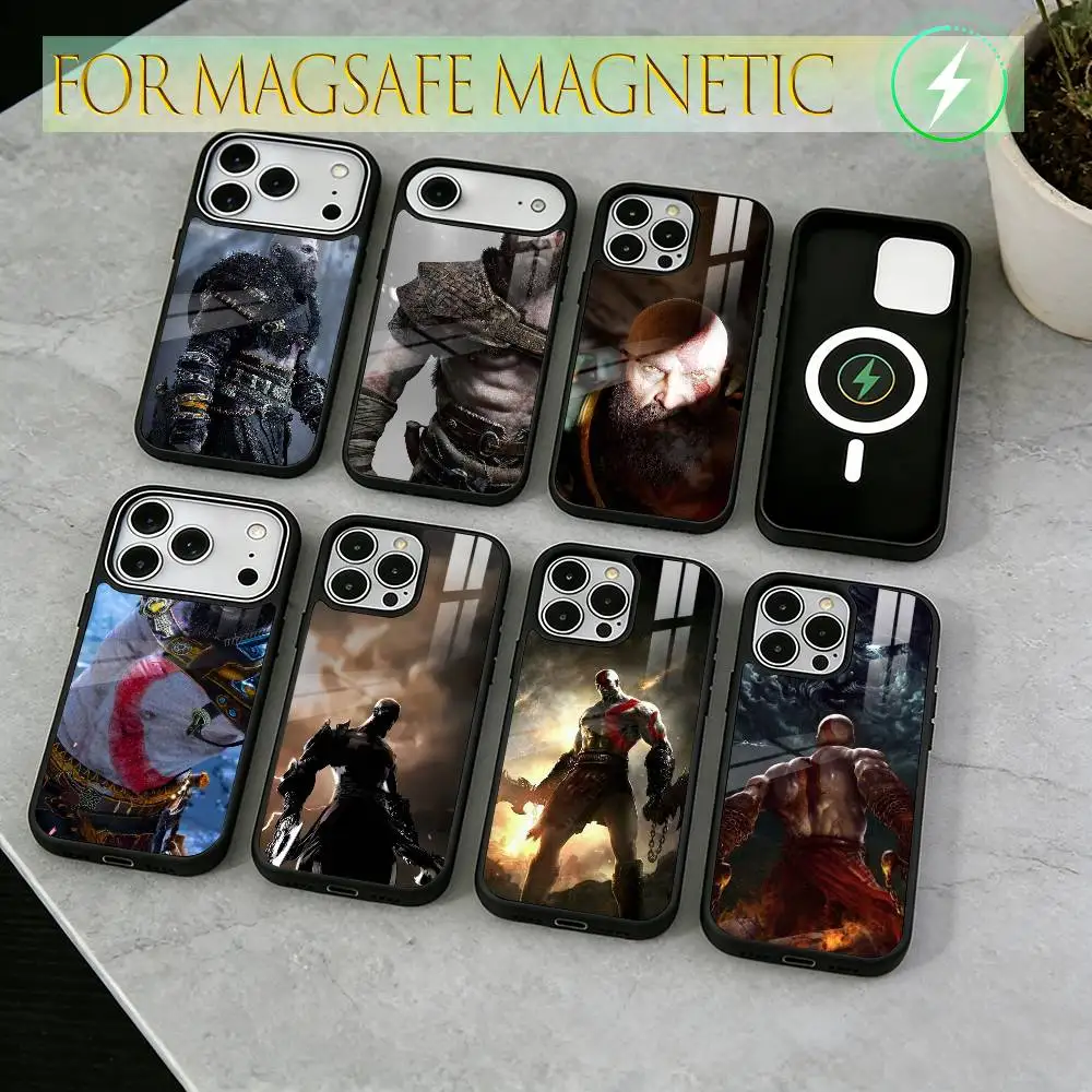 

God of War Kratos Phone Case For iPhone17,16,15,14,13,12,11 Plus,Pro Magnetic For Magsafe Wireless Charging