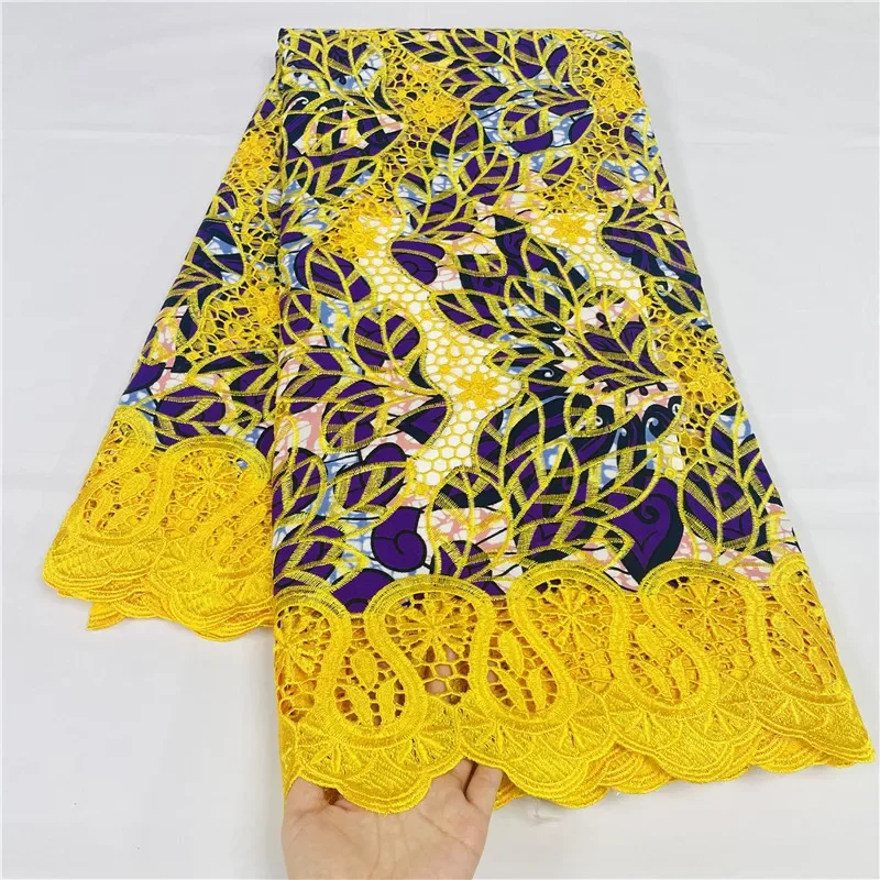 

5 Yards High Huality Ankara Fabric African Real Guipure Lace Wax Print 100% Cotton Soft Tissus Embroidery For Sewing Material K4