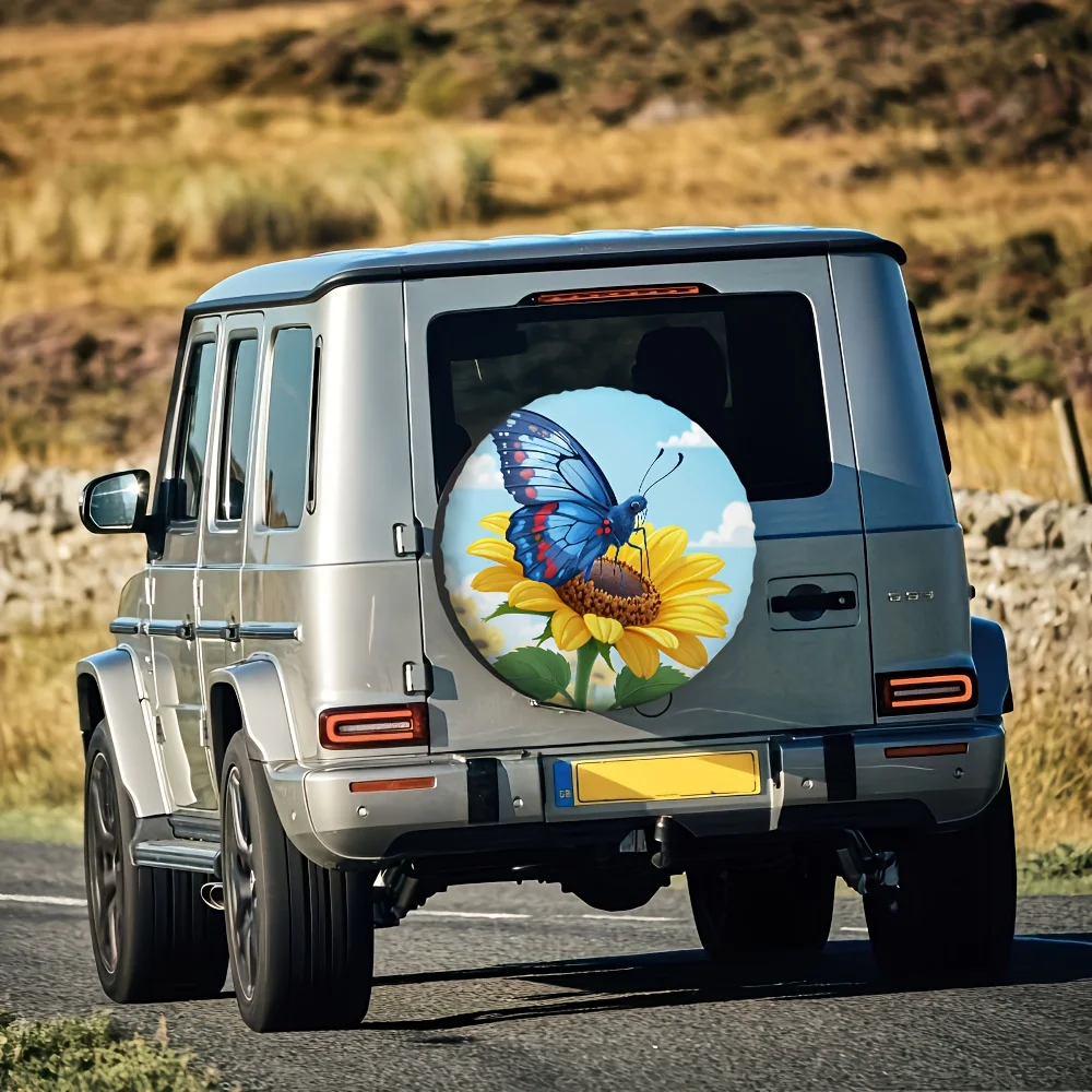 1pc Fit Car Tire Cover With Butterfly & Print - Polyester Fabric Wheel Suitable For Car Beauty, &, Fits Most Vehicles (No Electr