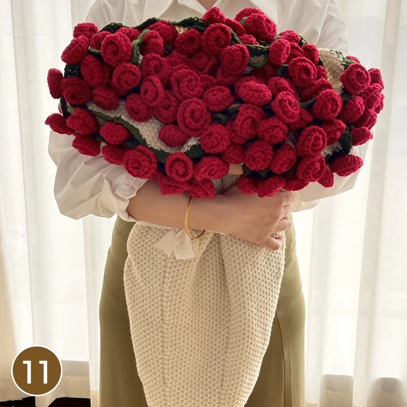 80/110cm Finished Flower Bouquet Blanket Hand Knitted Crocheted Rose Bouquet Blankets Home Decor Bed Sofa Throw Blanket