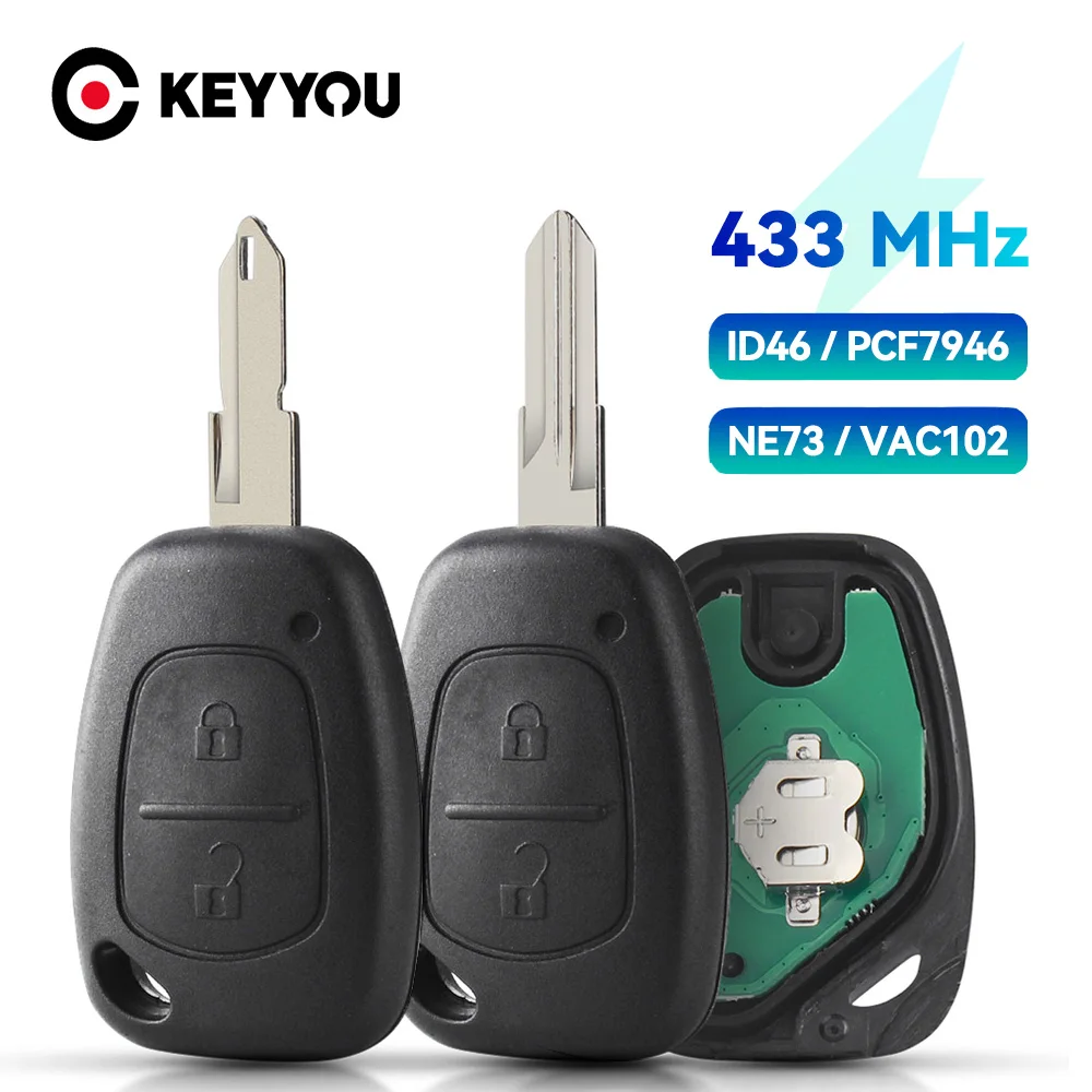 KEYYOU Car Remote Key For Renault Traffic Master Vivaro Movano Kangoo 433mhz Transmister ID46 PCF7946 Chip Fob NE73 VAC102 Blade