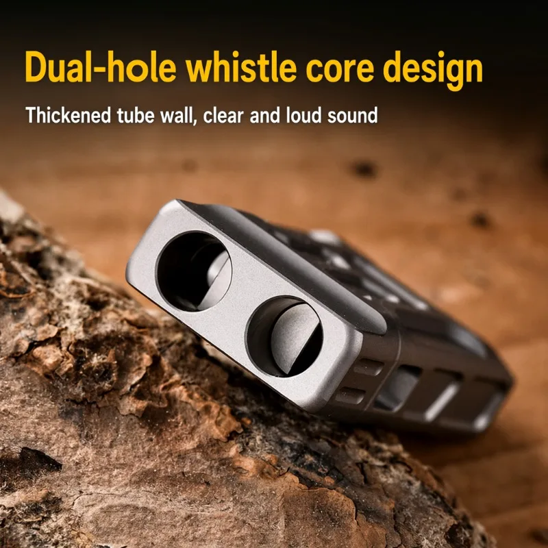 Titanium Alloy High-pitch Whistle Dual-tube Blast Sound Matte Metal Signal Horn Wilderness Emergency Distress Gadget for Hiking