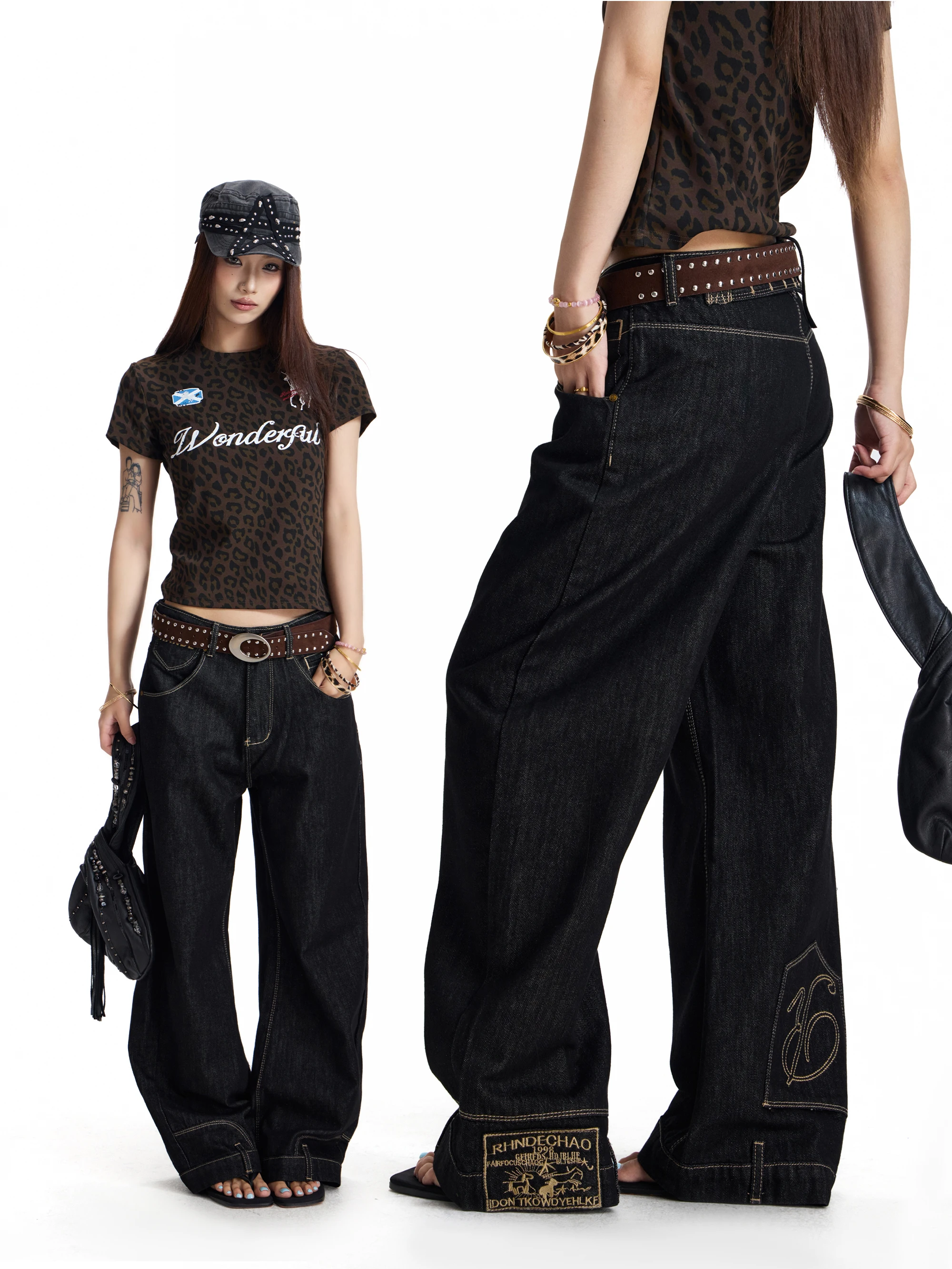 

Slimming Straight Leg Jeans Antsstna American Retro Paris Buckle Anti-human Design Sense Original Cow Wide Leg Jeans