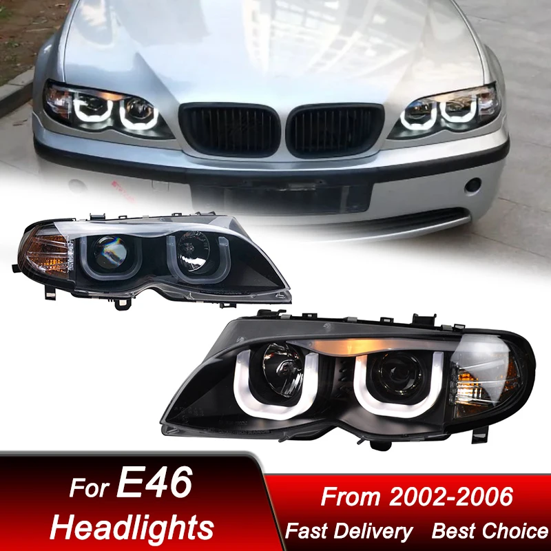 

Поп-автомобильные фары для BMW 3 серии M3 E46 4-дверные 2002-2006 новые светодиодные фары DRL в сборе, обновленная линза проектора, аксессуары Ki