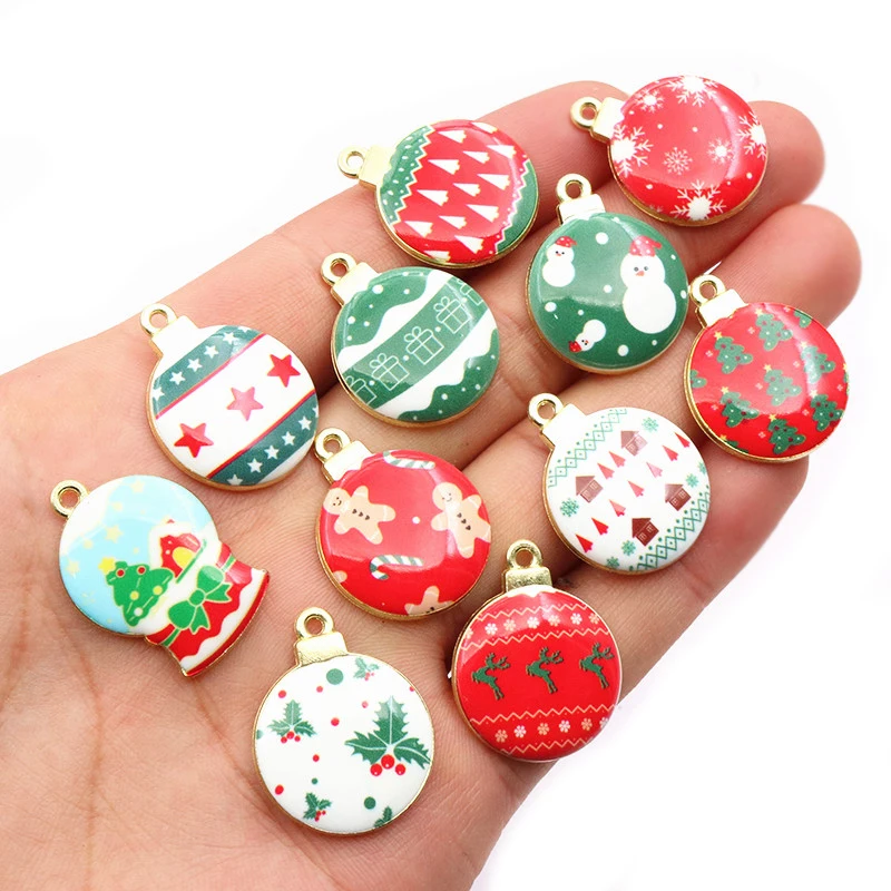 10pcs Enamel Christmas Charms Santa Claus Snowflake Tree Pendant for Jewelry Making Accessories Diy Earring Bracelet Keychain