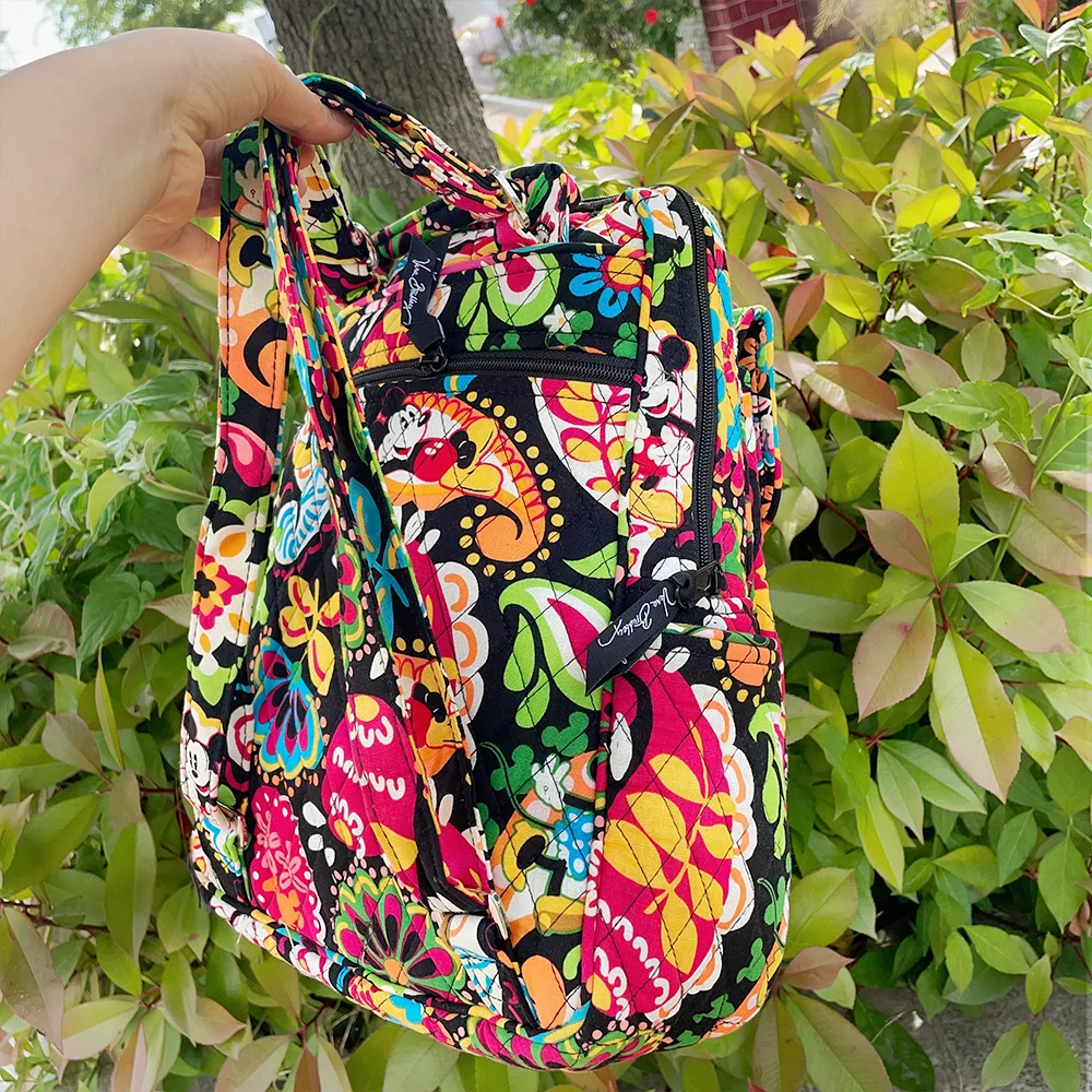 VB limited edition floral double shoulder backpack, pure cotton backpack, travel backpack