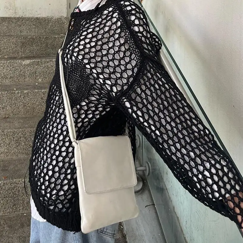 

Y88A Women's Crewneck Tops Solid Hollow out Knit Pullovers Ladies for Cross Smock Sweater Loose Cover Ups for Daily Travel Da