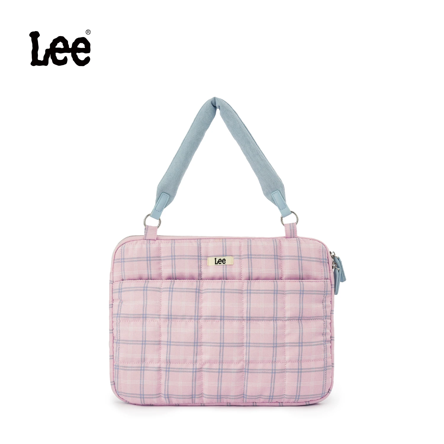 LEE, bolso para portátil universitario para mujer, elegante bolso para ordenador, bolso de hombro de gran capacidad, bolso clásico a cuadros de mezclilla mixta para ordenador portátil