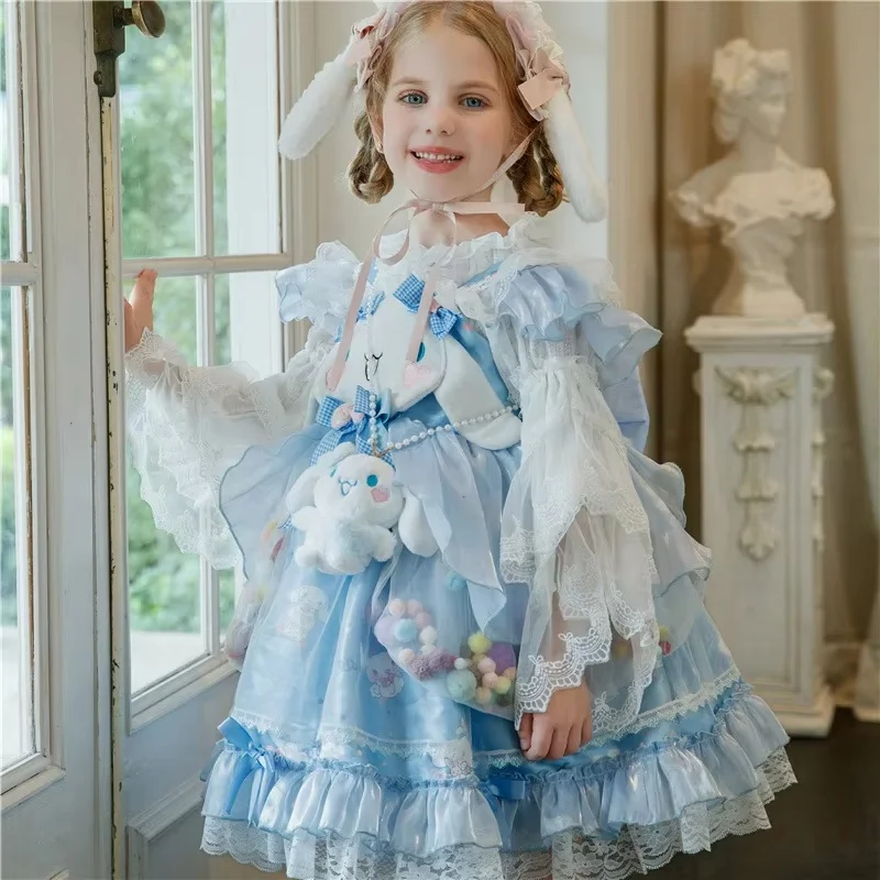 2024 Sanrio Cinnamoroll lindo moda tendencia vestido para niñas vestido de princesa Lolita cuatro estaciones vestido de tirantes Halloween Navidad Gif