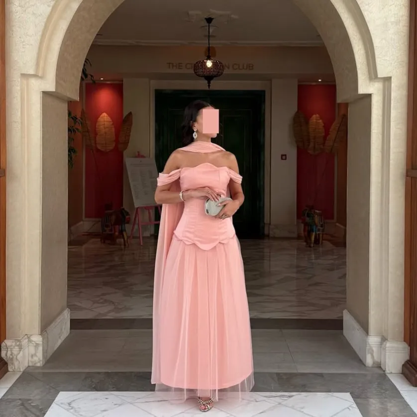 

Короткие розовые вечерние платья без рукавов по индивидуальному заказу с лентой трапециевидной формы из тюля فساتين سهرة Платье для выпускного вечера длиной до щиколотки для женщин