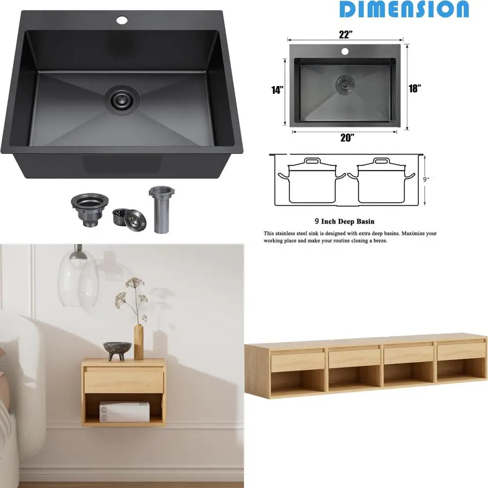 

Stainless Steel Drop-In Kitchen Sink, 22x18 Inch RV Outdoor Prep Single Basin Sink for Small Kitchen Bar