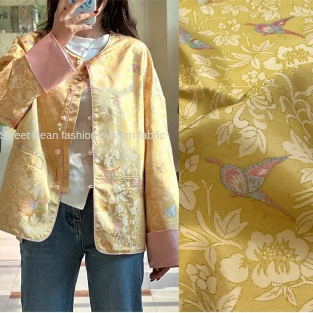 

Окрашенная в пряжу жаккардовая ткань для шитья своими руками, парчовая куртка, модная одежда, декоративная дизайнерская ткань с бабочкой на метр