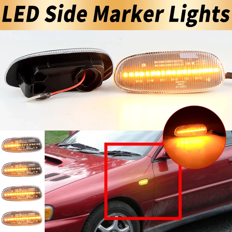 

2PCS Clear Lens Amber LED Dynamic Side Marker Lamps Turn Signal Lights Canbus For Subaru Impreza 1993 1994-2001 Car Accessories