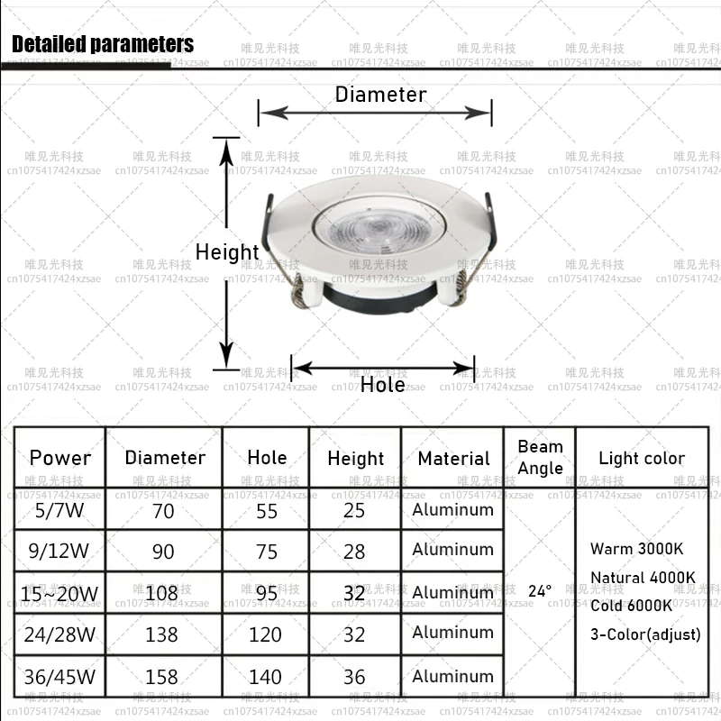 Lampu Sorot dalam ruangan, cahaya LED Downlight 220V tertanam untuk kamar tidur dapat diredupkan langit-langit Downlight Modern 7W 12W