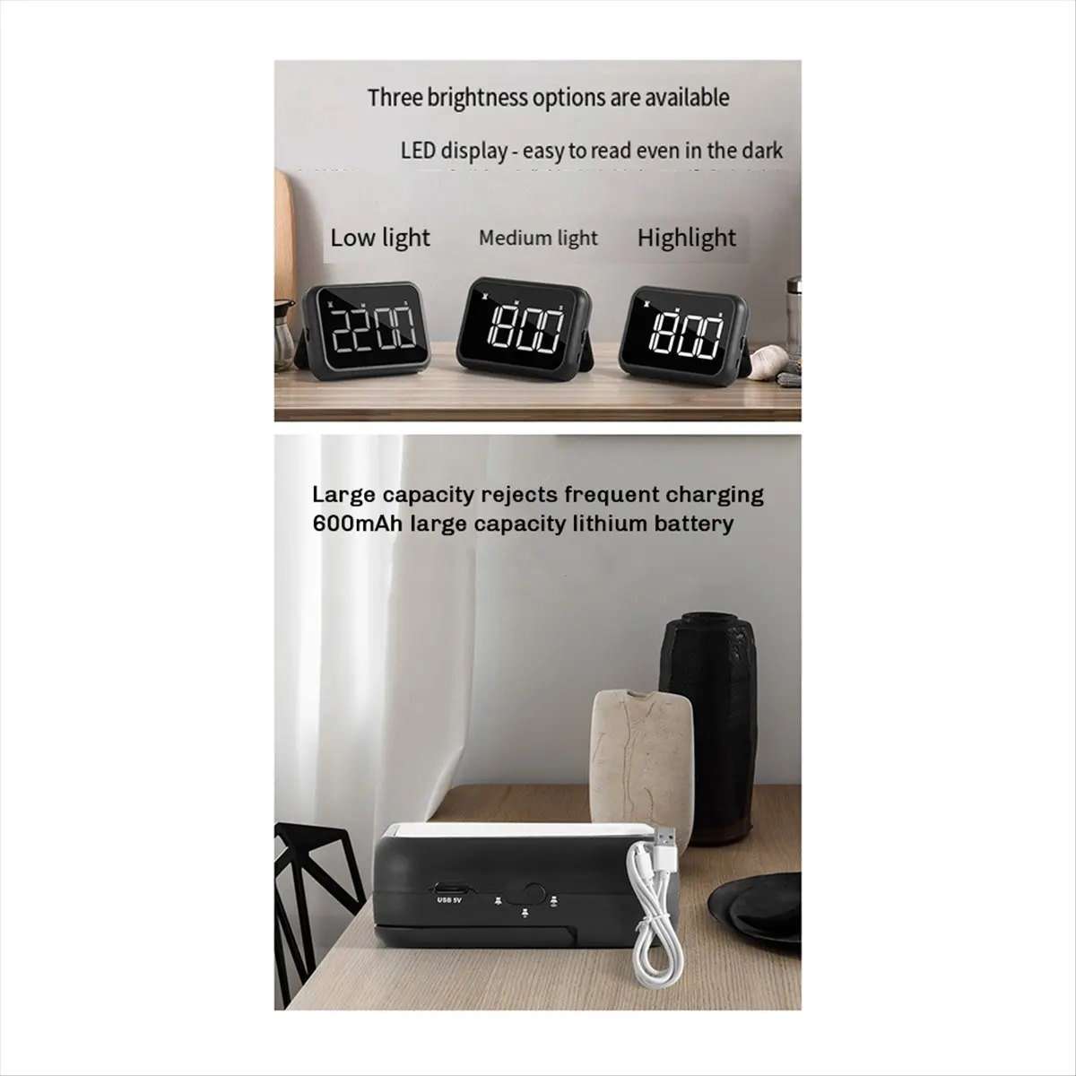 AA05 Timer for Kids, Kitchen , Digital Timer for Cooking, Magnetic Countdown Timer for Exercise, Study, Oven Black