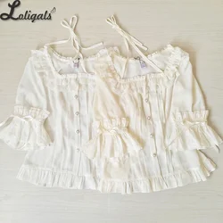 Sweet Chiffon Shirt Ruffled Short Sleeve Criss Cross Lolita Blouse