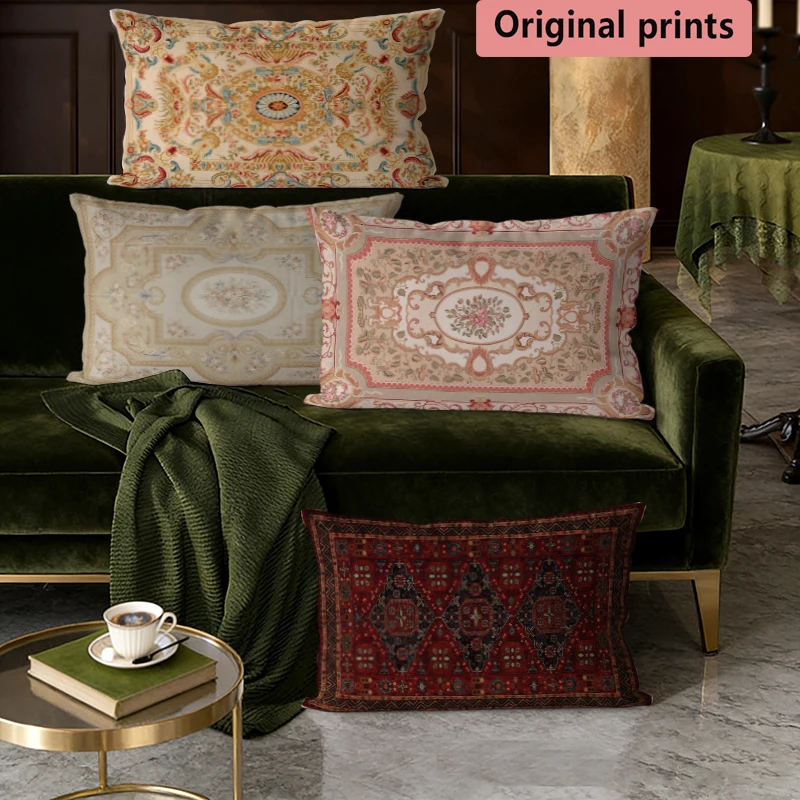 Vintage Aubusson Floral Rug Pillow Covers Suitable For Sofa Bedroom Car Pillow Cover Cushion Rectangular Back Cushion