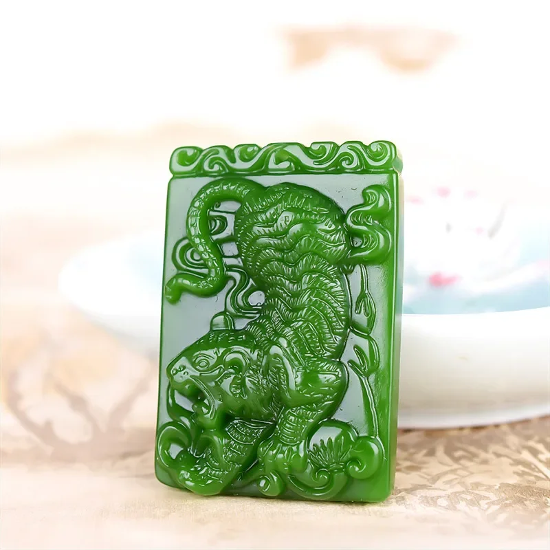 Natural GreenHand-Carved  Tiger  Pendant Tiger Jade Pendant Tiger Jade Pendant Spinach Green Jade Brand