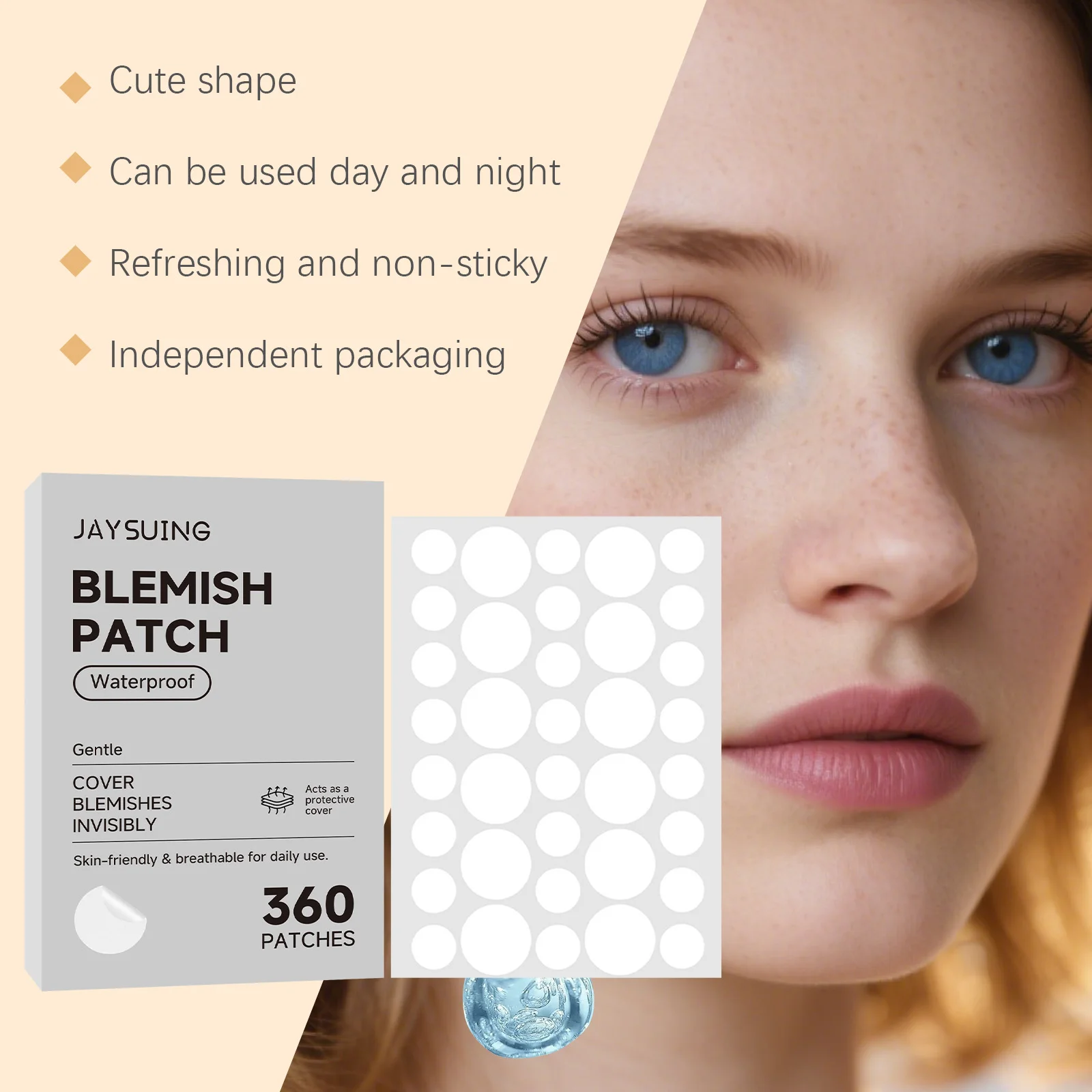 360 peças de adesivos invisíveis à prova d'água de hidrocoloide para acne, acessório para cuidados faciais e essências, adequado para todos os tipos d
