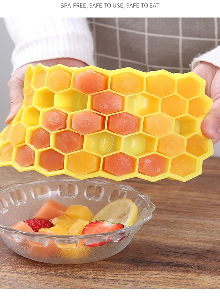 37er Silikon-Eiswürfelform mit Deckel, Waben-Eiswürfelform, wiederverwendbar, lebensmittelecht, BPA-frei, DIY-Eisbereiter für Whiskey und Bier – Detail 10