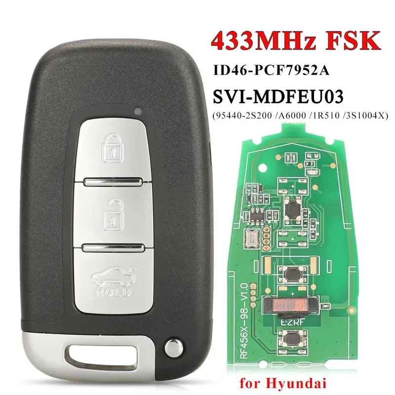 433Mhz Car Remote Smart Key for HYUNDAI Tucson IX35 Accent Veloster Sonata Solaris SantaFe Verna I45 I30 SVI-MDFEU03