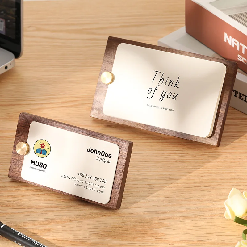 

Solid wood business card holder, wooden sticky note message folder, small menu clip, business card display stand, label clip