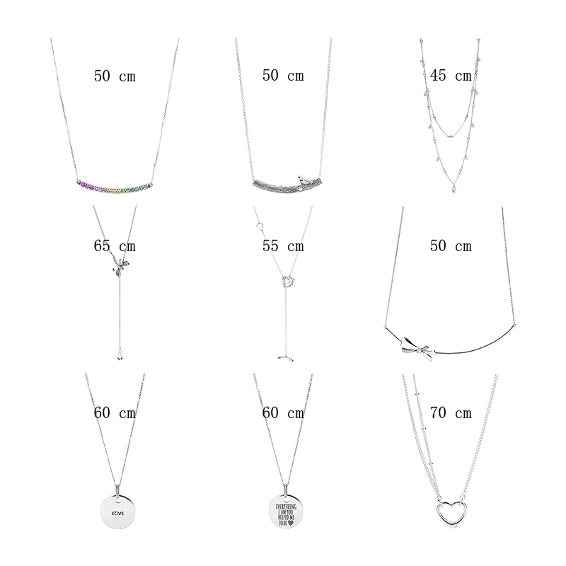 925 Silver Chokers Pendants Necklaces For Women Jewelry Spring Bird Curved Bar Chandelier Dragonfly Bow Heart Link Chain Collier